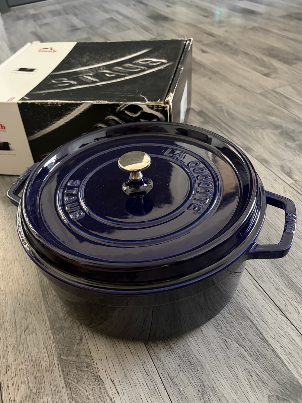 Staub La Cocotte 28cm Dark Blue Enameled Cast Iron Round Dutch Oven